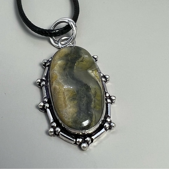 New Bumblebee Jasper Stone Silver Overlay Pendant with Cord - Picture 4 of 6